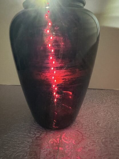 Urn style vase, appears black, but when light is inside it is deep red - Image 3