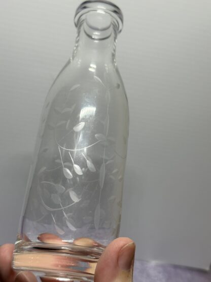 Vintage Etched Leaf Vines Clear Glass Bottle - Image 4