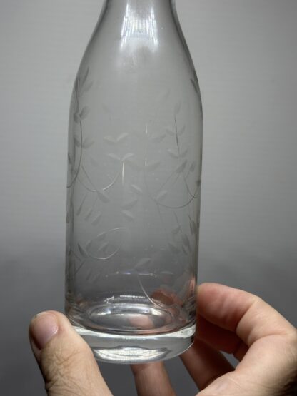 Vintage Etched Leaf Vines Clear Glass Bottle - Image 3